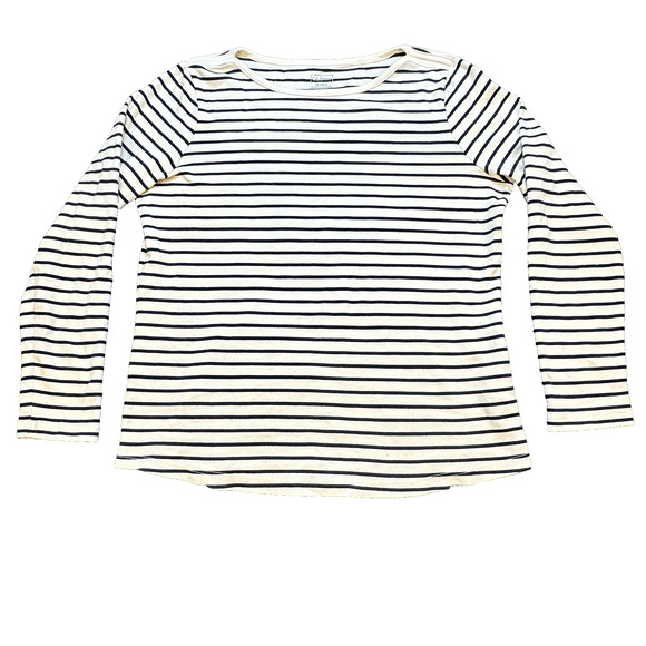 LL Bean‎ Navy/Cream Striped Long Sleeve Shirt Womens Medium Supima Cotton - Picture 1 of 6